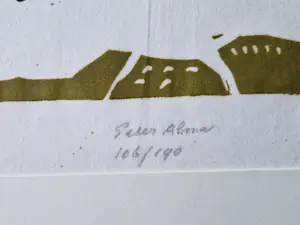 Peter Alma - Vriend van piet Mondriaan - grote olijfgroene houtsnede - "Stiertje" - ges. kopen? Bied vanaf 61!