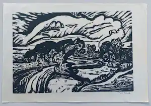 Jan Wiegers - Houtsnede 'Landschap' verkauft für € 90!