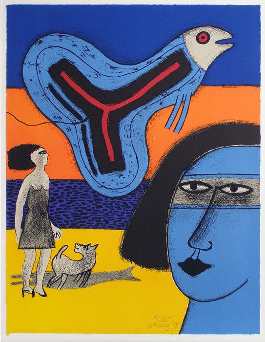 Corneille - L 'Oiseau Volant - Grote Litho 1998 - Ingelijst - 47/125 - gesigneerd kopen? Bied vanaf 175!