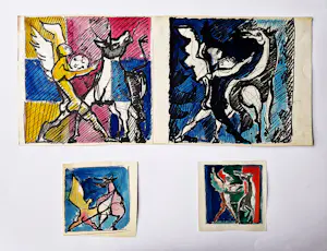 Dick Elffers - Lot van 5 diverse tekeningen/ontwerpen - St Joris en de Draak - gesigneerd kopen? Bied vanaf 49!