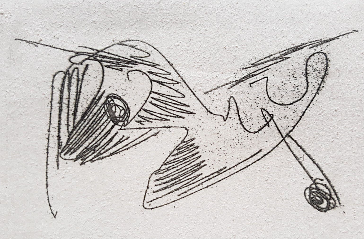 Willem Hussem - Abstracte compositie, droge naald ets verkocht voor € 50!