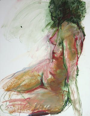 Franscz Witte - Olieverf en krijt op papier, Steunend op haar linkerarm kopen? Bied vanaf 1!