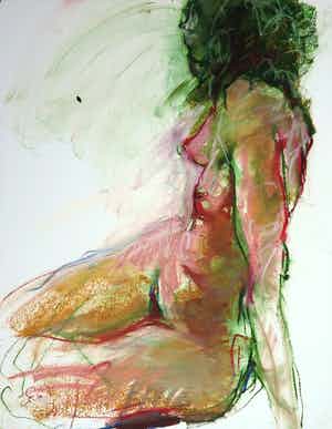 Franscz Witte - Olieverf en krijt op papier, Steunend op haar linkerarm verkocht voor € 1!