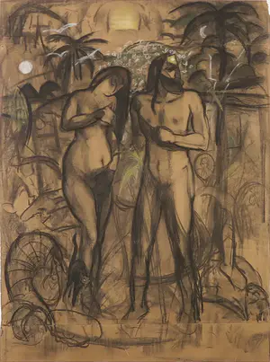 Arjen Galema - Houtskooltekening, Adam en Eva - Ingelijst kopen? Bied vanaf 100!