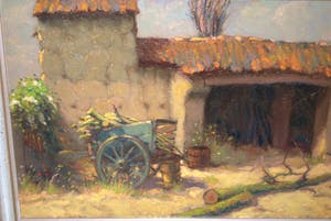 Frans Boers - Zuidelijk erf en hangar - olieverfschilderij kopen? Bied vanaf 75!