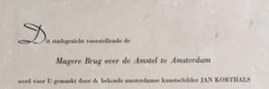 Jan Korthals - (1916-1972) - Magere brug over de Amstel te Amsterdam - 1968 kopen? Bied vanaf 75!