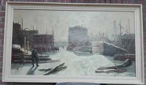 Robert Ives Browne - Bouwplaats in de winter - ca 1900 kopen? Bied vanaf 155!
