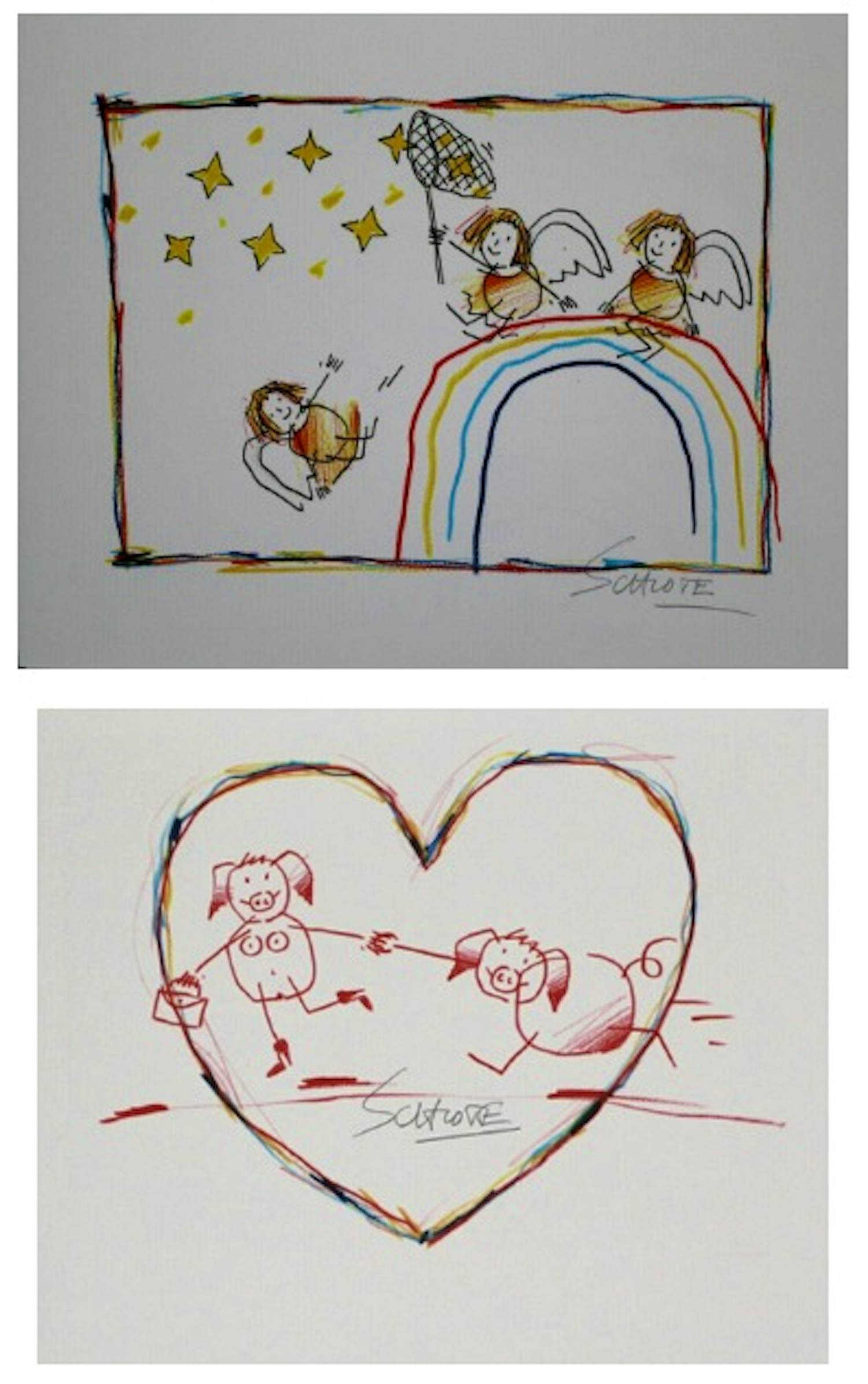 Wilhelm Schlote - Twee handgesigneerde giclées: Sternenfänger, Schweine kopen? Bied vanaf 35!