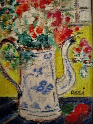 Niet of onleesbaar gesigneerd - Expressionistisch Aquarel "bloemen in emaille kan" gesigneerd Assi (Zena?) kopen? Bied vanaf 10!