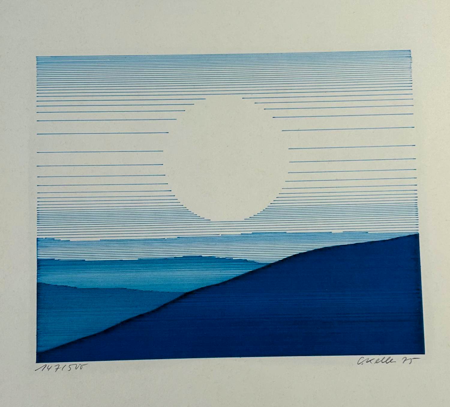 Claudia Keller - Blauwachtig landschap, vermoedelijk met zon kopen? Bied vanaf 50!