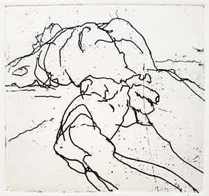 Hans Abbing - Liggend naakt, droge naald ets (eerste druk) verkocht voor € 45!