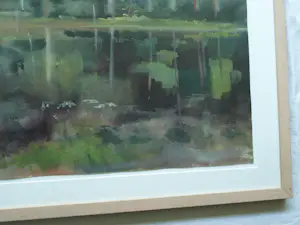Niet of onleesbaar gesigneerd - Gesigneerde aquarel , Bosgezicht aan het water – Ingelijst , 59 x 74 cm. kopen? Bied vanaf 10!