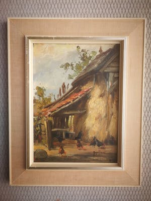 August Willem van Voorden - Boerenerf met kippen en hooiberg. kopen? Bied vanaf 225!