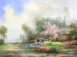 Jan Schaeffer - C4172 , boerderij met bloementuin in het voorjaar verkocht voor € 100!