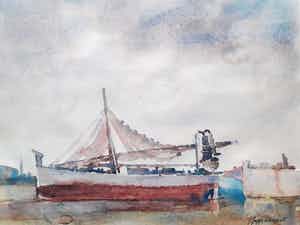 Poppe Damave - Zeilschip in de haven. verkocht voor € 35!