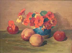 Adriaan Keus - B8865 Stilleven met Oost-Indische kers en perziken verkocht voor € 75!