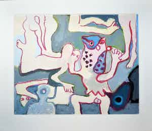 Ed Dukkers - Fantasievoorstelling met diverse figuren. verkocht voor € 95!