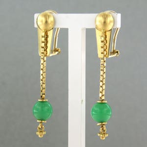 14k geel gouden oorhangers bezet met chrysopaas kopen? Bied vanaf 340!