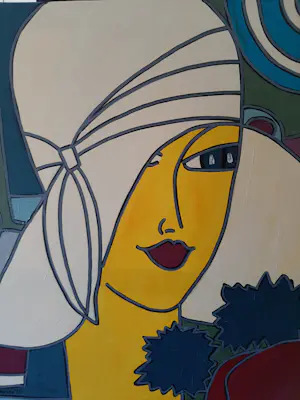 Patricia Kleyman - Acryl op doek. Titel, "Portrait à la capeline blanche". kopen? Bied vanaf 160!