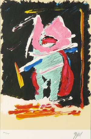Karel Appel - Litho uit het portfolio Can we dance a landscape? - Ingelijst + originele map kopen? Bied vanaf 1!