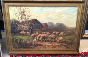 Piet Bouter - C3065-3, herderin met schaapskudde in landschap verkocht voor € 75!