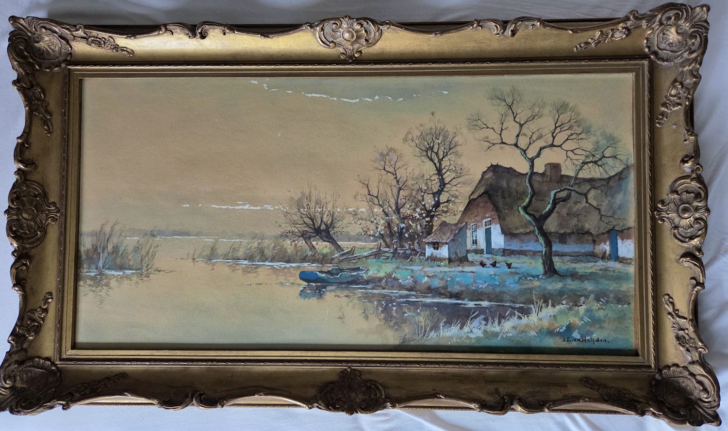 Jan van der Heijden - Plasgezicht. Boerderij. Roeiboot. verkocht voor € 69!