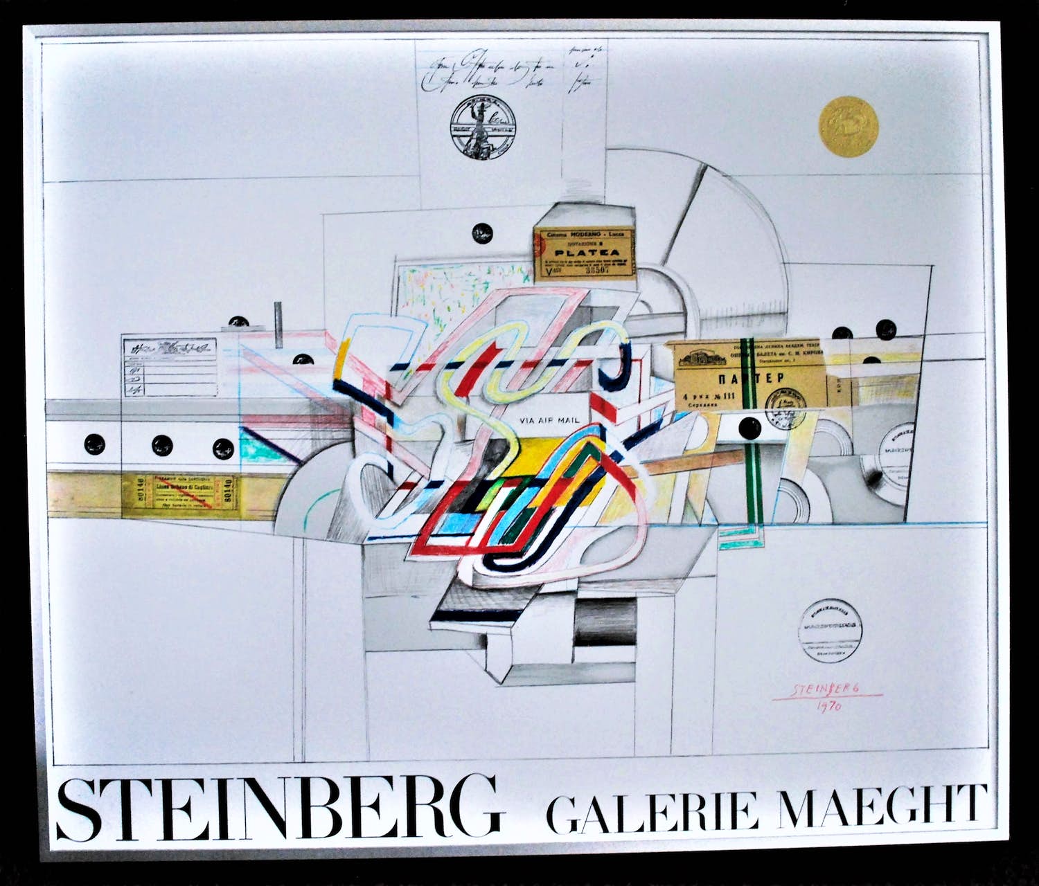 Saul Steinberg - 2x: boek & lithografische expo-affiche voor Galerie Maeght 1970 (ingelijst) verkocht voor € 75!