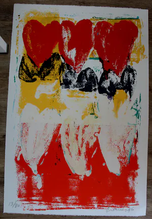 Jan Cremer - Grote zeefdruk: Nine Tulips, red field - 1996 kopen? Bied vanaf 295!