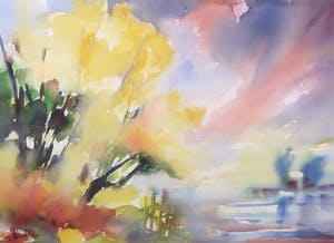 Theo Blankestijn - Aquarel, Boom aan de waterkant - Ingelijst kopen? Bied vanaf 20!