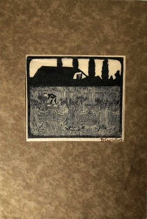 Dirk Koning - Een boer met korenschoven - Houtsnede kopen? Bied vanaf 90!