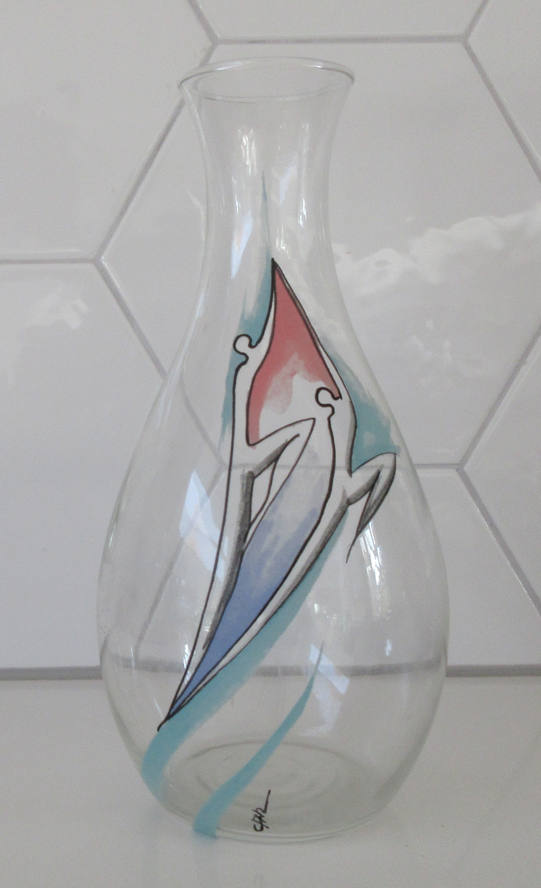 Corry Ammerlaan - Blank glazen vaas met hand beschilderde decoratie kopen? Bied vanaf 15!