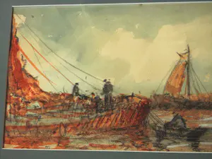 Wim Bos - Gemengde Techniek - Vissersboten op Zee kopen? Bied vanaf 150!