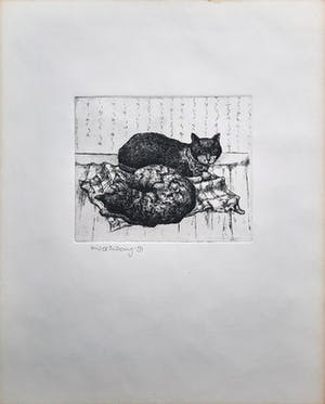 Marijke van der Zwaag - ets - Katten - ingelijst - 21093 kopen? Bied vanaf 20!