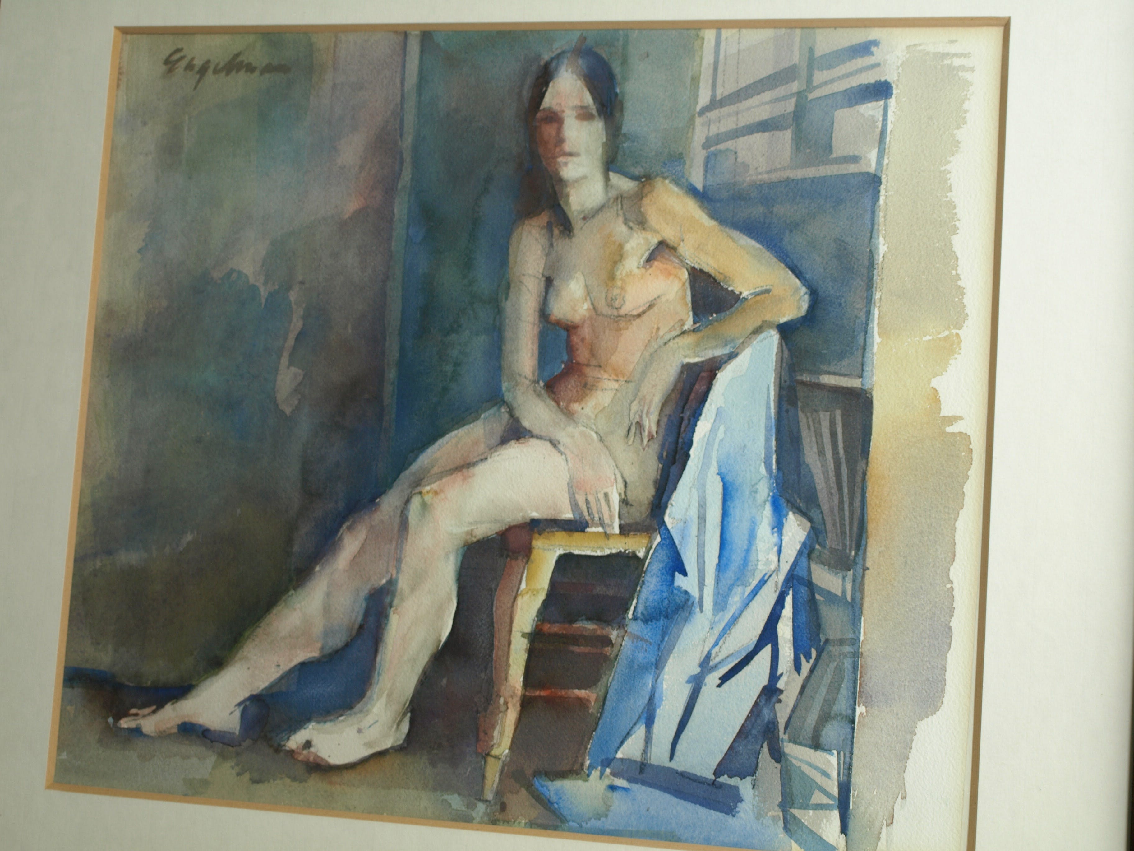Jan Engelman - Aquarel , Naakte vrouw op een stoel – gesigneerd & ingelijst – ca 1970 kopen? Bied vanaf 100!