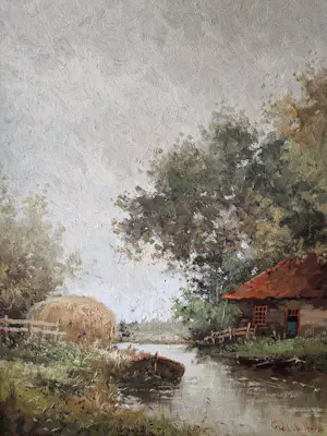 Rob de Haan - Landschap schuur aan water, Rob de Haan 1943 kaufen? Bieten Sie von 30!