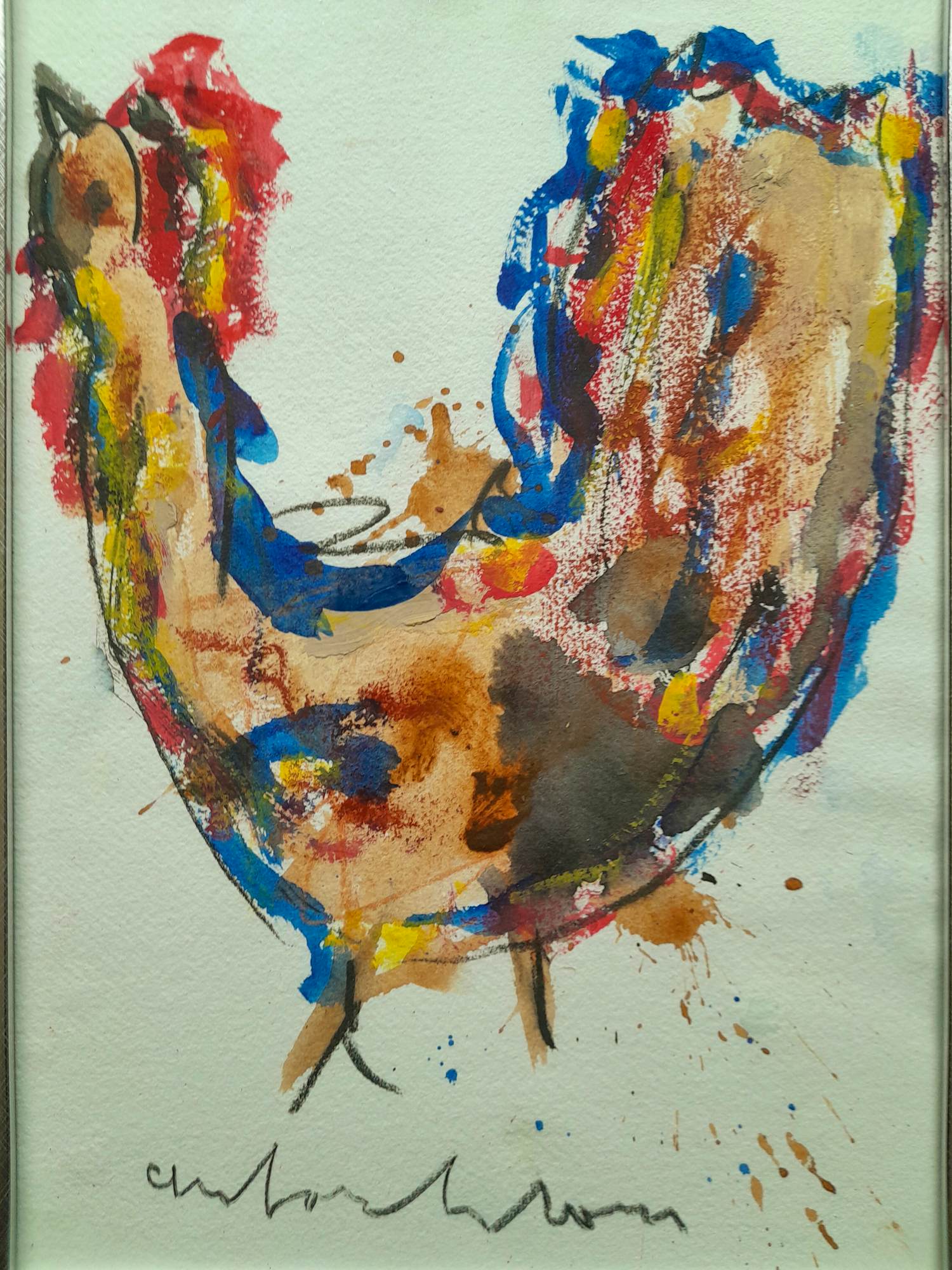 Anton Heyboer - Kip - Gemengde Techniek 1995 - 34 x 25 cm - ingelijst kopen? Bied vanaf 125!