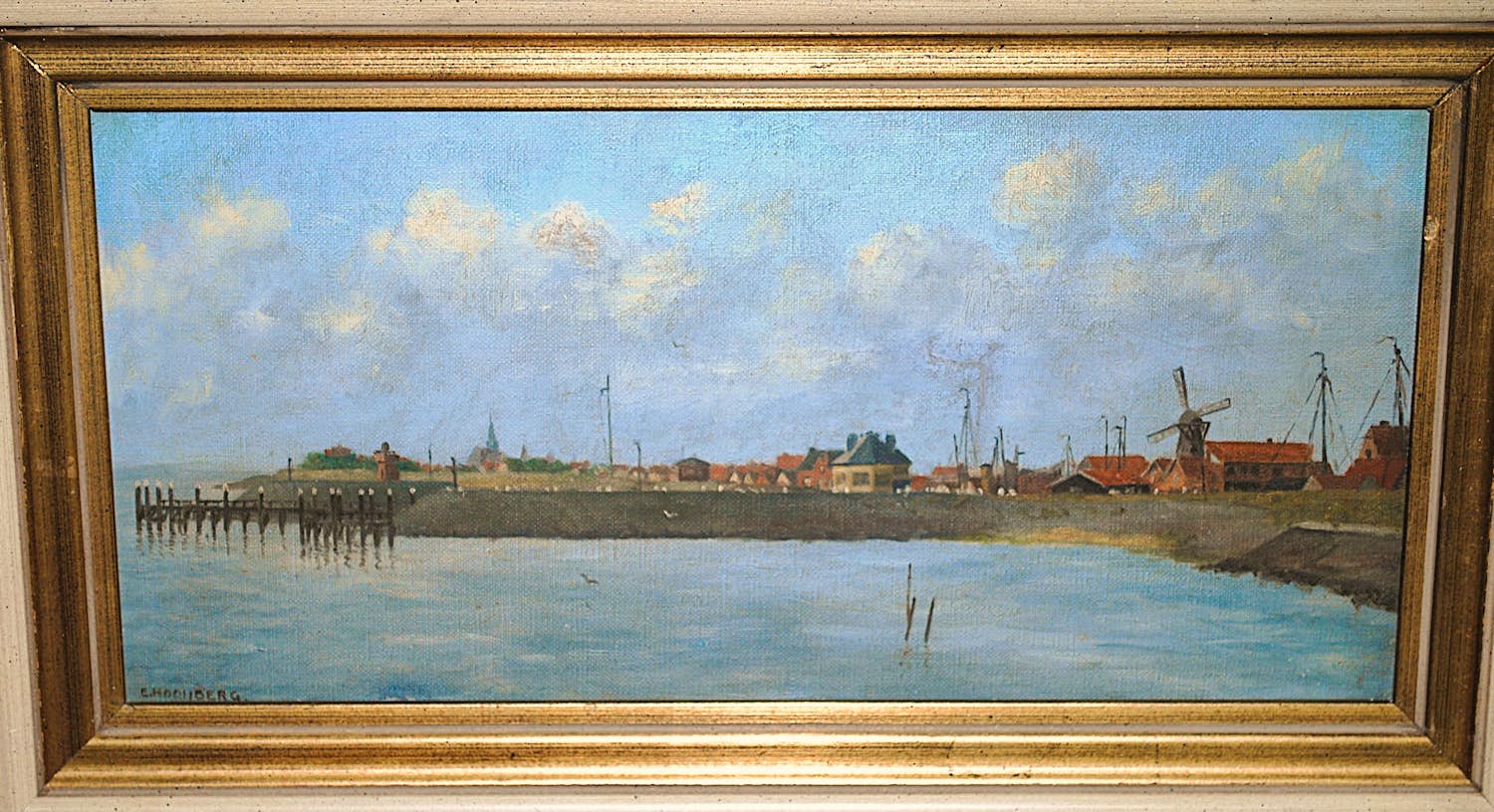 Elbert Hooijberg - Havengezicht (mogelijk Texel) - olieverf op doek verkocht voor € 125!