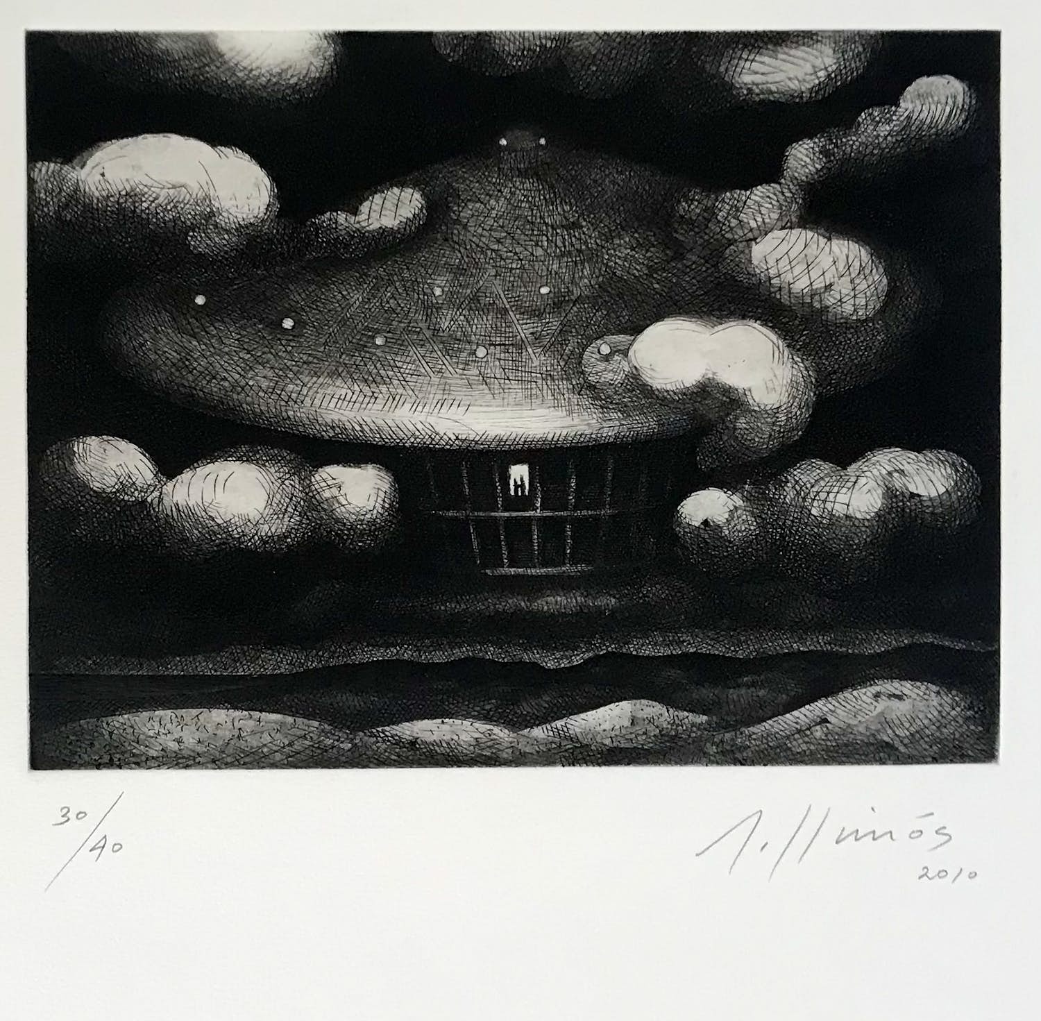 Robert llimos - Gesigneerde ets uit 2010 - 'En El Medio De Las Nubes' - 30/40 verkocht voor € 65!