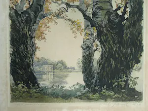 Karl Schwetz - Gerahmte Lithographie, Bäume am Wasser - 1930 kopen? Bied vanaf 1!