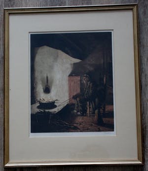 Tjeerd Bottema - Ingelijste ets: "Bij den haard" kopen? Bied vanaf 125!