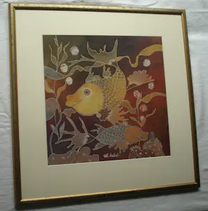 Wiji Hartono Kabul - Batik op zijde , Vissen – Ingelijst, 72 x 71 cm kopen? Bied vanaf 150!