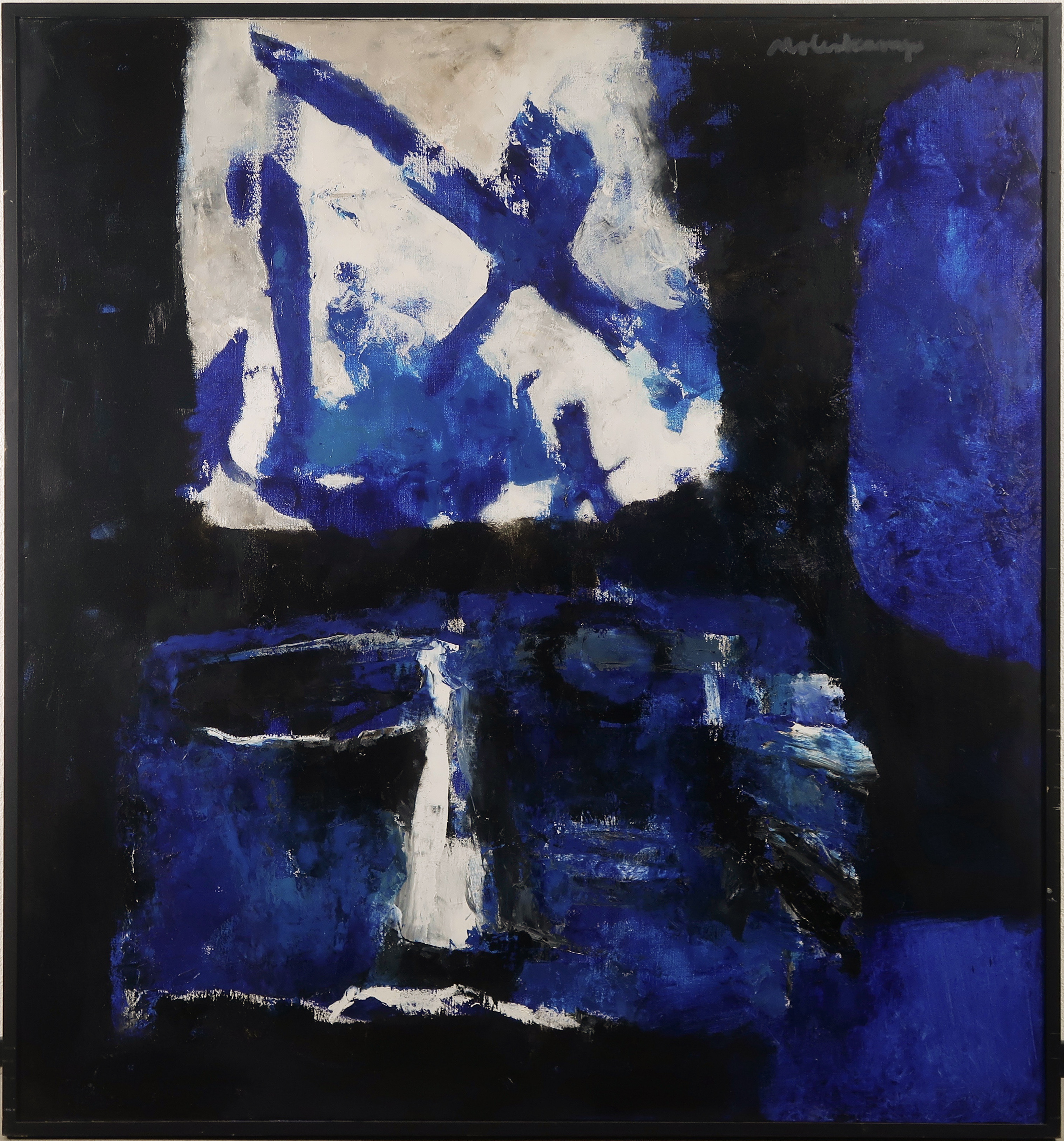 Nico Molenkamp - Olieverf op doek, Masker en schild - Ingelijst (Zeer groot) kopen? Bied vanaf 1500!