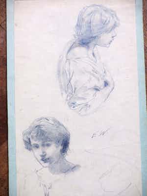 Niet of onleesbaar gesigneerd - Schetsen vrouwenhoofd - Tekening verkocht voor € 1!