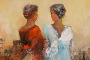 Niet of onleesbaar gesigneerd - Acryl op doek, Vrouwengezelschap (Groot) kopen? Bied vanaf 1!