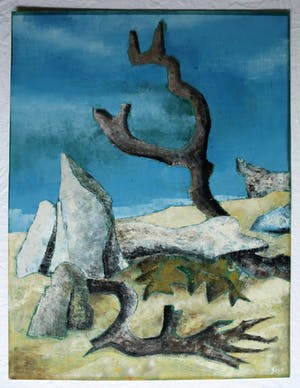 Piet Snel - Acrylverf en pastel , Surrealistisch landschap - 1965 kopen? Bied vanaf 40!
