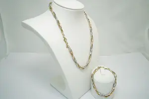 84- Sierlijke 14 Krt bi-color gouden SET (collier & armband) - fantasie schakel kopen? Bied vanaf 590!