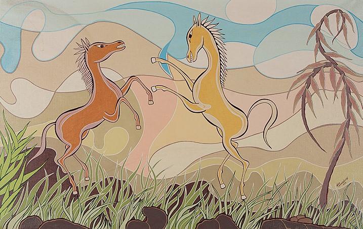 Koos van der Sluys - Vrije Paardjes - 1976 - Acrylverf op doek - Rotterdam kopen? Bied vanaf 20!