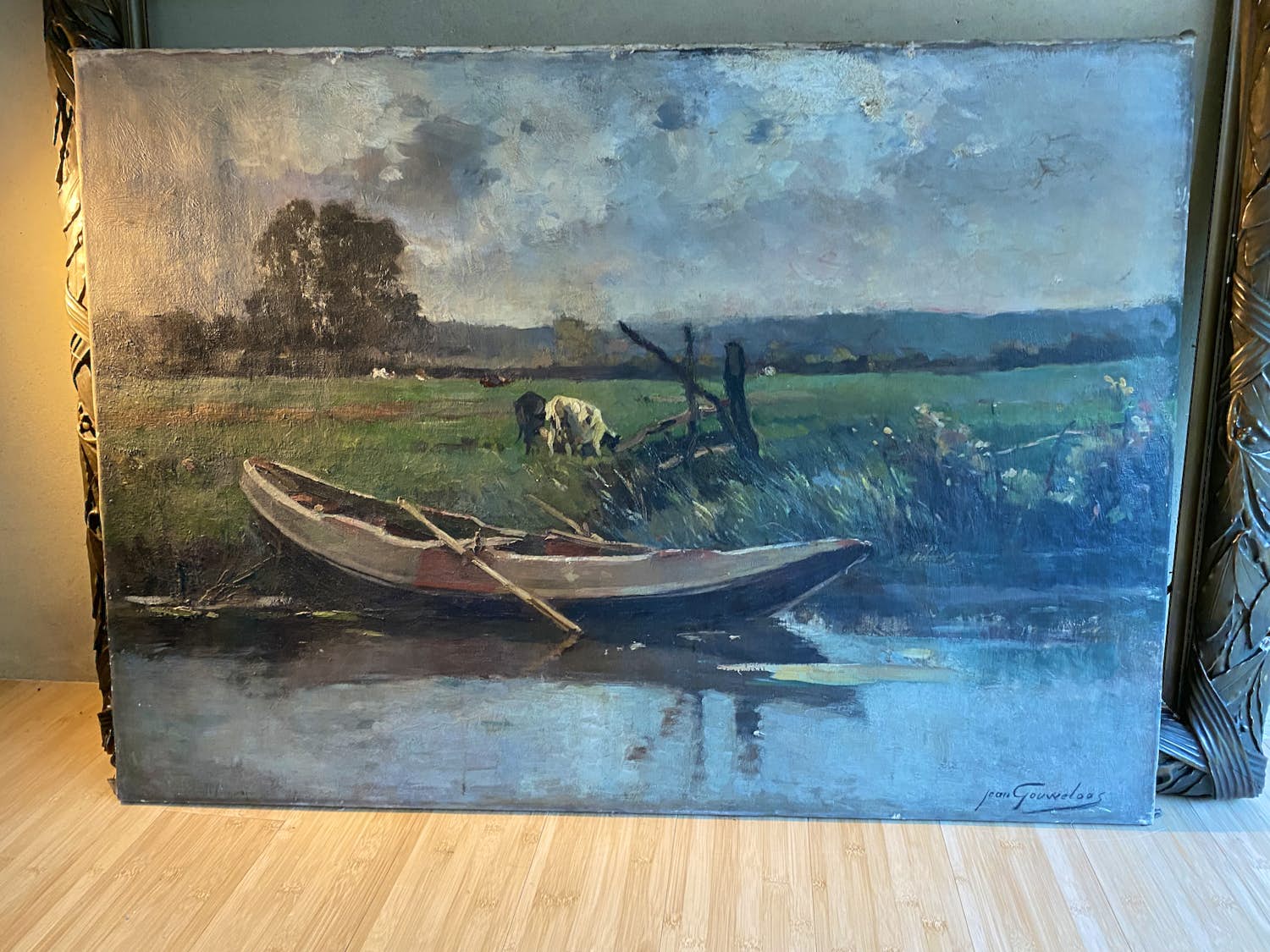 Jean Gouweloos - Plattelandslandschap met boot kopen? Bied vanaf 250!