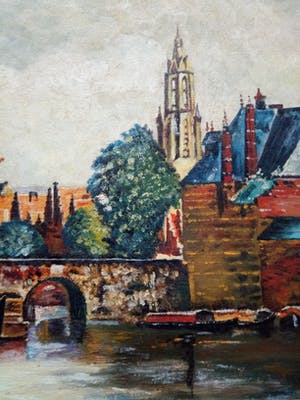 Niet of onleesbaar gesigneerd - Historisch oud stukje Delft. Schiedamsepoort. kopen? Bied vanaf 1!