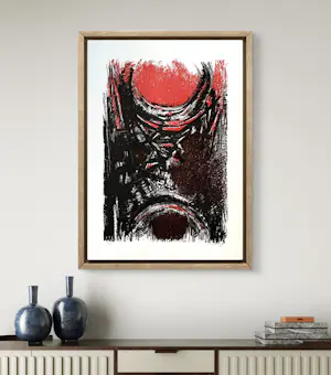 Maurice Haccuria - Abstrakte Komposition in Rot und Schwarz aus dem Jahr 1971 kopen? Bied vanaf 60!